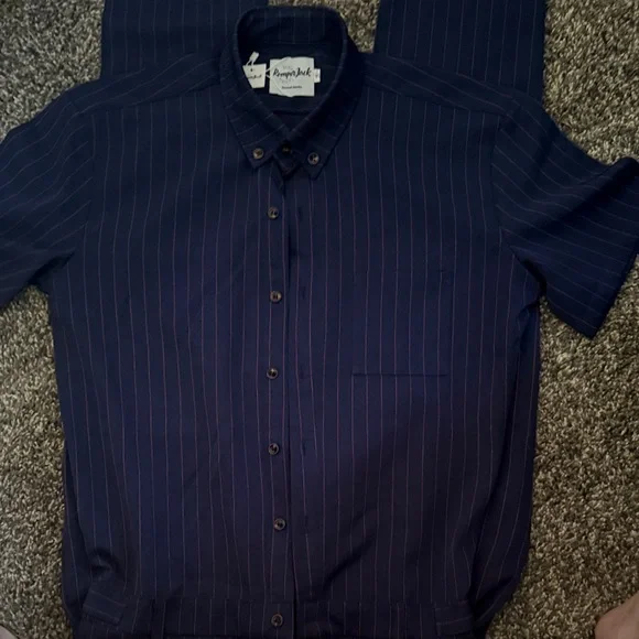Navy Pinstripe Button-Down Shirt - Picture 3 of 4